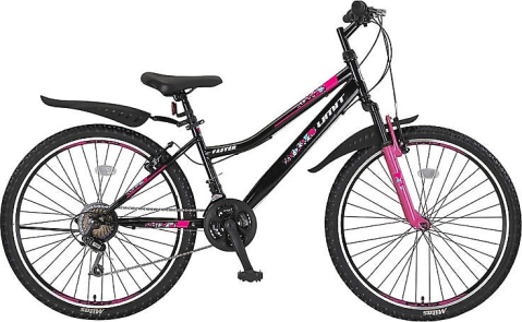 Mountain Bike - Bicicleta copii Umit Faster Lady, frana V-Brake, 21 viteze, culoare negru/roz, roata 26", cadru otel