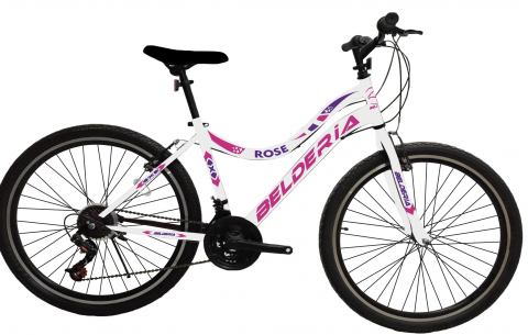 Biciclete - Bicicleta MTB Belderia Rose, culoare alb/roz, roata 24", cadru din otel