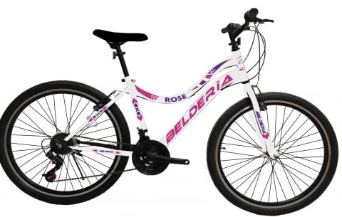 Mountain Bike - Bicicleta MTB Belderia Rose, culoare alb/roz, roata 26", cadru din otel