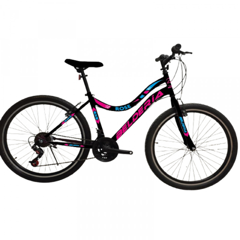 Mountain Bike - Bicicleta MTB Belderia Rose, culoare negru/roz, roata 26", cadru din otel