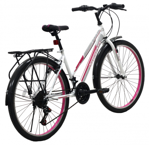 Bicicleta MTB dame Vision Elegance, culoare alb/roz, roata 26", cadru din otel [1]