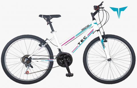 Mountain Bike - Bicicleta MTB TEC Eros, culoare alb/albastru/roz, roata 26", cadru din otel