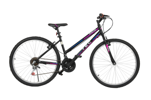 Mountain Bike - Bicicleta MTB dame TEC Eros, culoare negru/roz/albastru, roata 26", cadru din otel