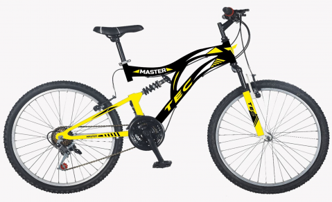 Mountain Bike - Bicicleta MTB Tec Master full suspensie, culoare negru/galben, roata 26", cadru din otel