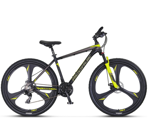 Mountain Bike - Bicicleta MTB Umit Accrue 2D, cadru 18", culoare negru/galben, roata 26", cadru aluminiu, frana disc, 21 viteze