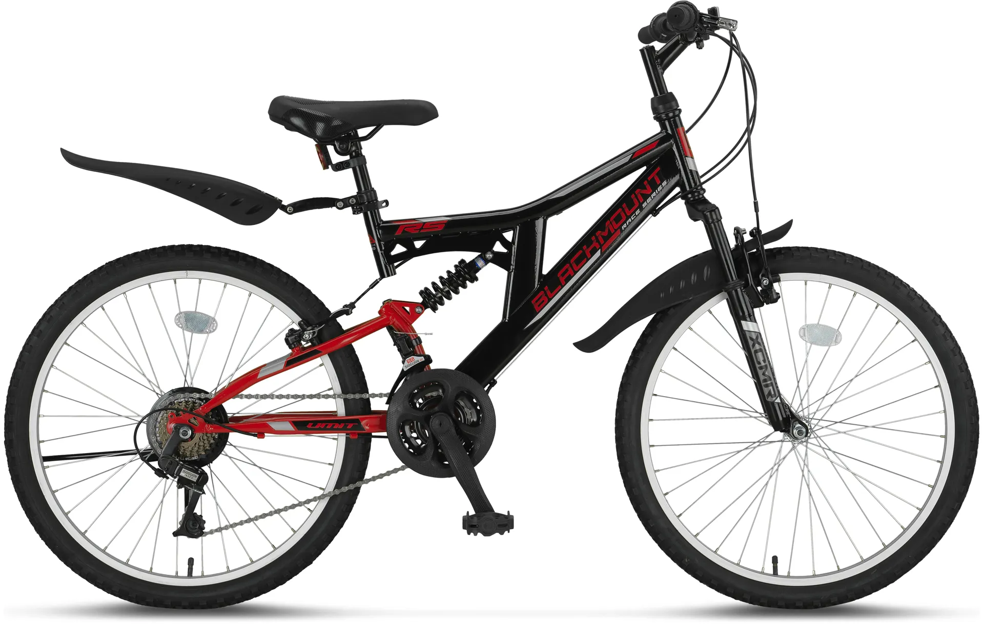 Bicicleta MTB Umit BLACKMOUNT, Full Suspension,V , 21 viteze, roata 26", cadru otel, negru/rosu [1]