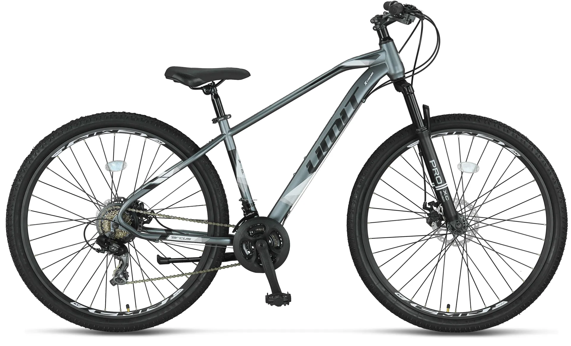 Mountain Bike - Bicicleta MTB Umit Arcus 2D, culoare antracit, roata 27.5", cadru otel, frana disc, 21 viteze