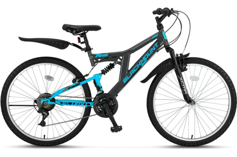 Mountain Bike - Bicicleta MTB Umit BLACKMOUNT, Full Suspension,V , 21 viteze, roata 26", cadru otel,antracit/albastru