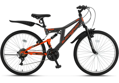 Mountain Bike - Bicicleta MTB Umit BLACKMOUNT, Full Suspension,V , 21 viteze, roata 26", cadru otel, antracit/portocaliu
