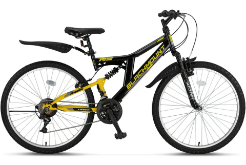 Mountain Bike - Bicicleta MTB Umit BLACKMOUNT, Full Suspension,V , 21 viteze, roata 26", cadru otel, negru/galben