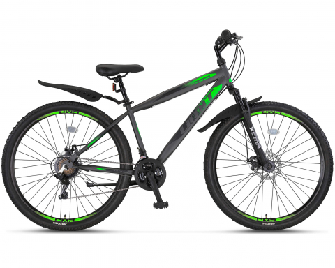 Mountain Bike - Bicicleta MTB Umit Faster, culoare gri/verde, roata 29", frana disc, 21 viteze