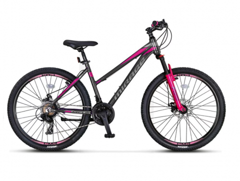 Mountain Bike - Bicicleta MTB Umit Mirage Lady 2D, 21 viteze, culoare gri/roz, roata 26", cadru din aluminiu, frana disc