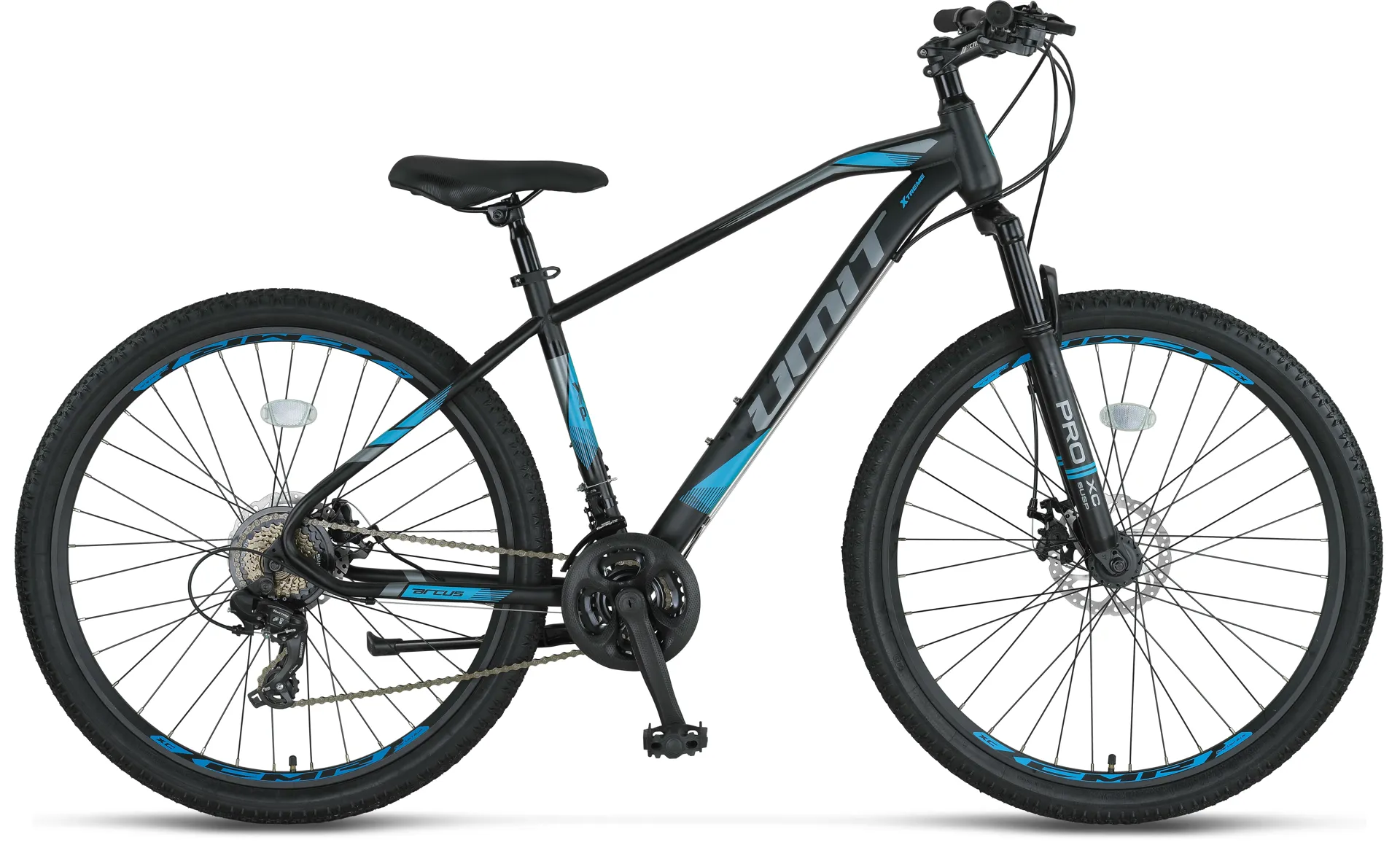 Mountain Bike - Bicicleta MTB Umit Arcus 2D, culoare negru/albastru, roata 27.5", cadru otel, frana disc, 21 viteze