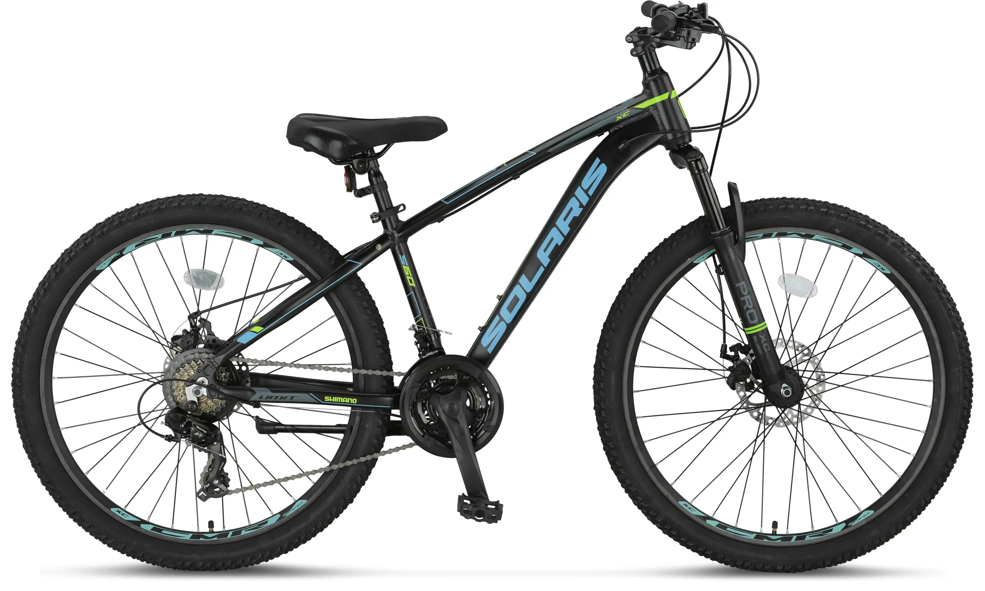 Mountain Bike - Bicicleta MTB Umit Solaris, 21 viteze, culoare negru/albastru/verde, roata 26", frana disc