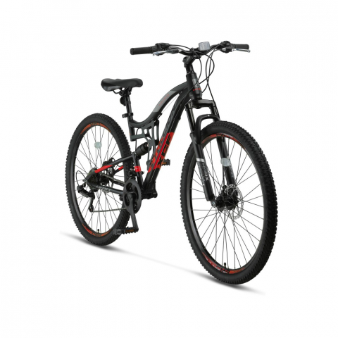 Bicicleta MTB Umit Stallion 2D, Full Suspension, SHM, 21 viteze, roata 26", cadru otel, negru/rosu [1]