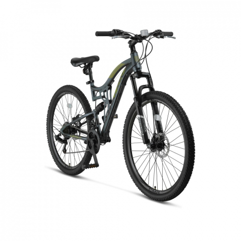 Bicicleta MTB Umit Stallion 2D, Full Suspension, SHM, 21 viteze, roata 27.5", cadru otel, culoare gri/verde [1]