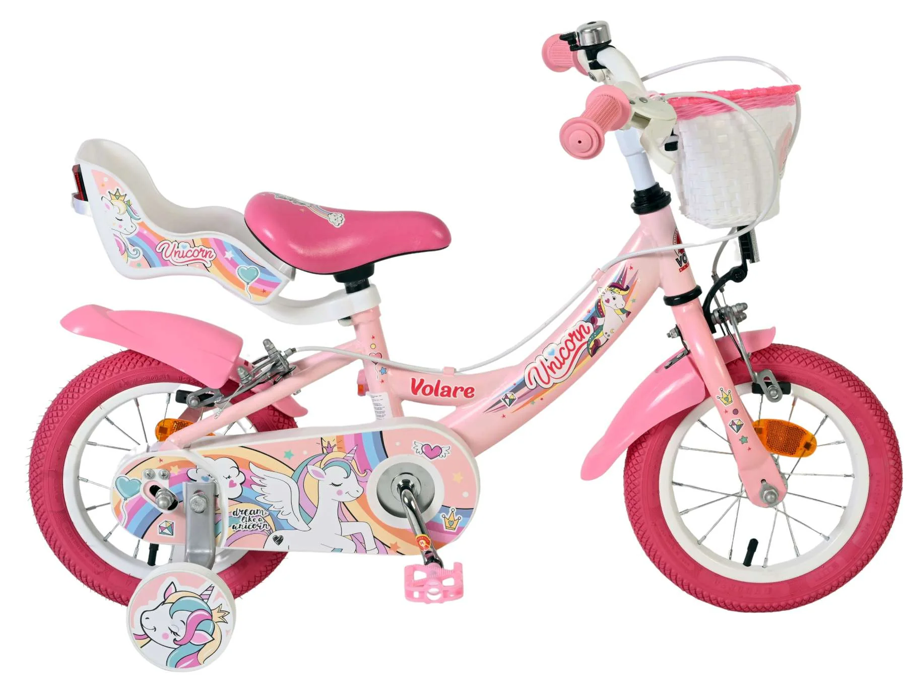 Biciclete - Bicicleta pentru copii Volare Unicorn - Fete - 12 inch - Roz - Frâne cu două mâini