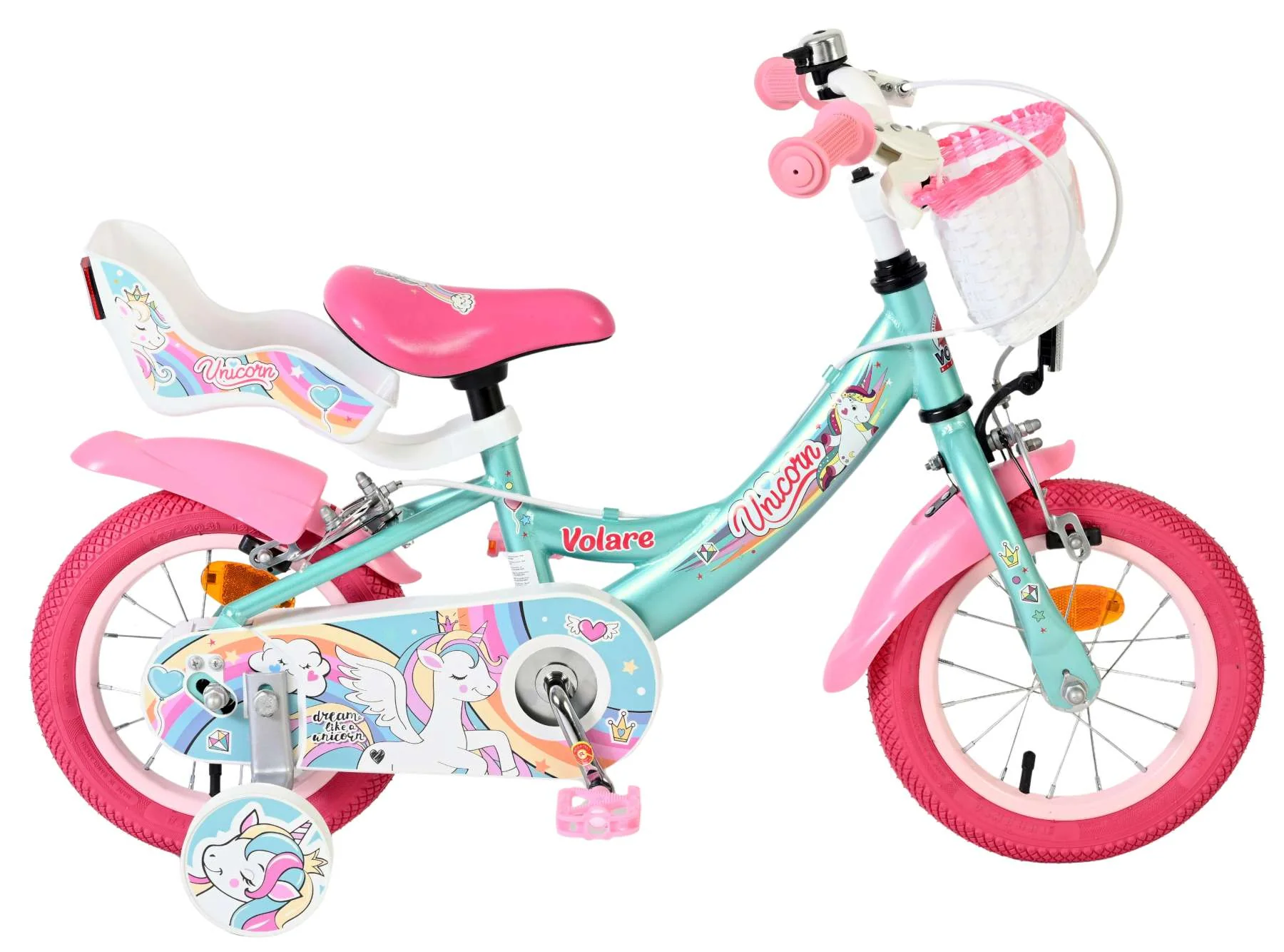 Biciclete - Bicicleta pentru copii Volare Unicorn - Fete - 12 inch - Verde - Frâne cu două mâini