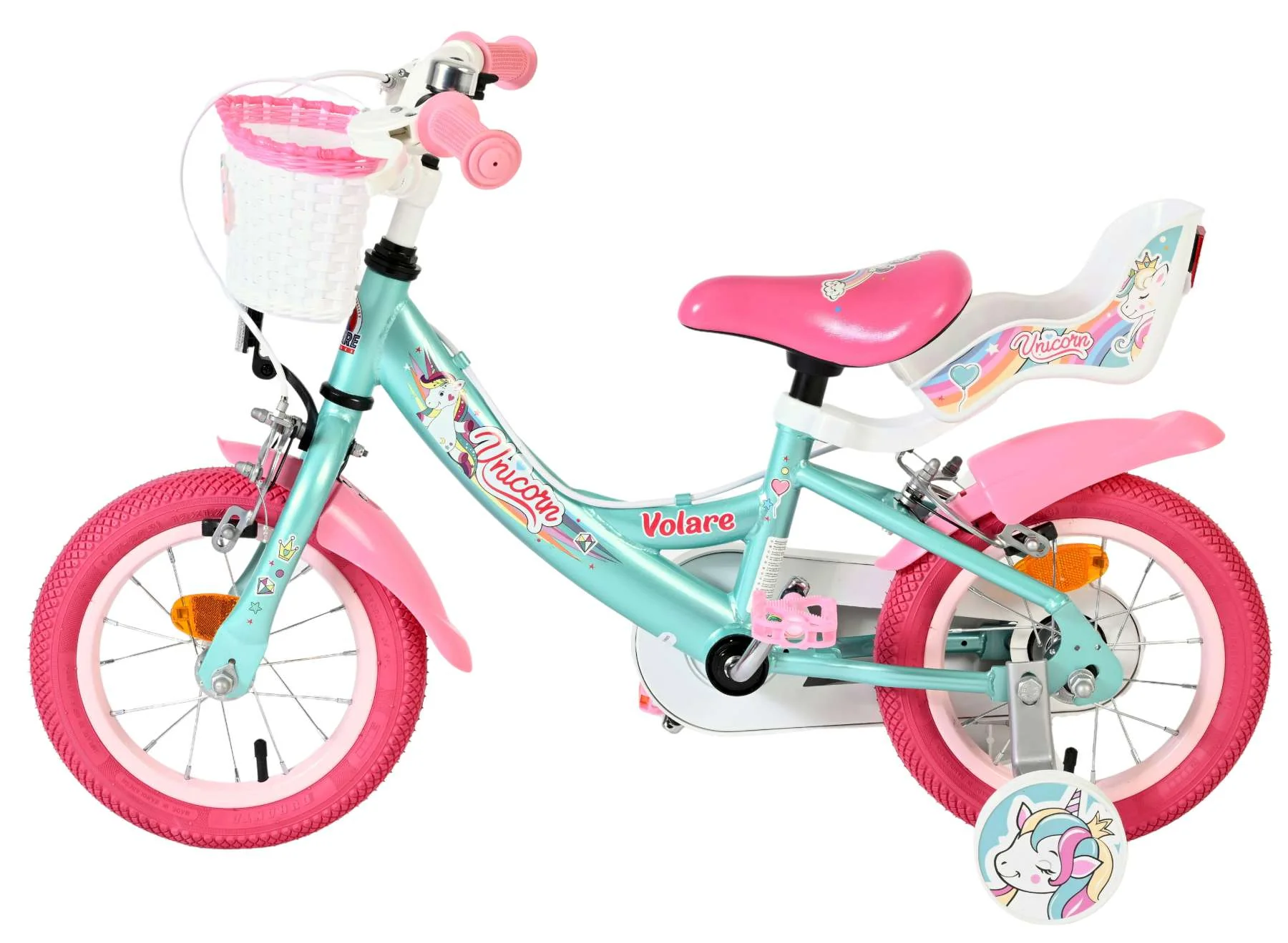 Bicicleta pentru copii Volare Unicorn - Fete - 12 inch - Verde - Frâne cu două mâini [6]
