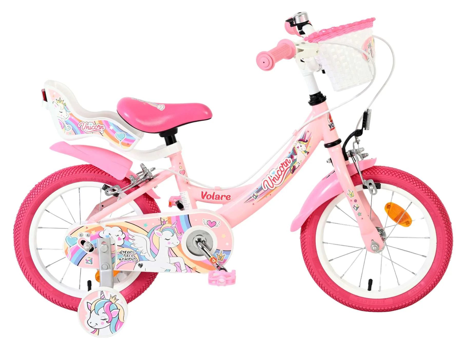Biciclete - Bicicleta pentru copii Volare Unicorn - Fete - 14 inch - Roz - Frâne cu două mâini
