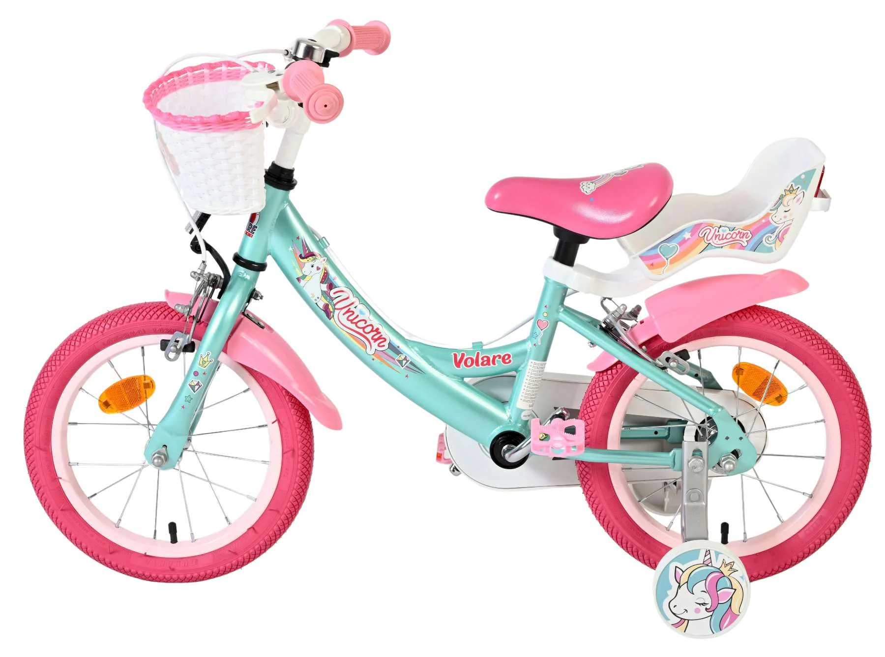 Bicicleta pentru copii Volare Unicorn - Fete - 14 inch - Verde - Frâne cu două mâini [6]