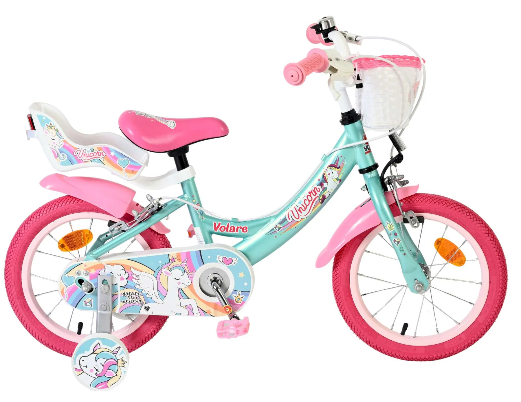 Biciclete - Bicicleta pentru copii Volare Unicorn - Fete - 14 inch - Verde - Frâne cu două mâini