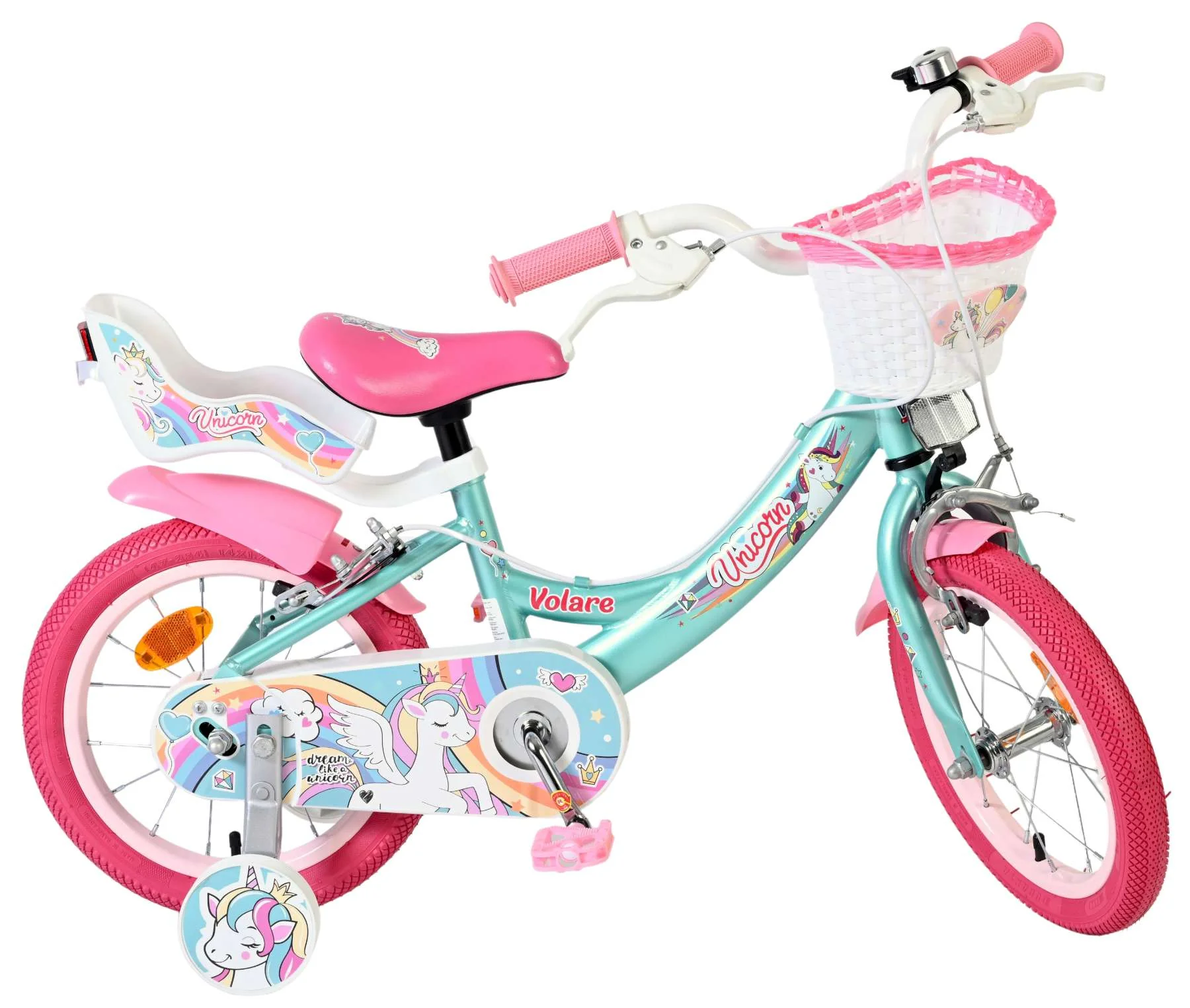 Bicicleta pentru copii Volare Unicorn - Fete - 14 inch - Verde - Frâne cu două mâini [9]