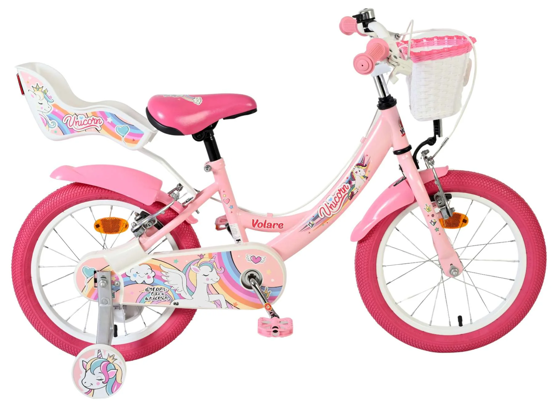 Biciclete - Bicicleta pentru copii Volare Unicorn - Fete - 16 inch - Roz - Frâne cu două mâini