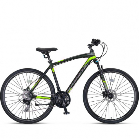Biciclete - Bicicleta Trekking Umit Magnetic M-460-21-SHIM, culoare negru/verde, roata 28", cadru aluminiu, frana disc
