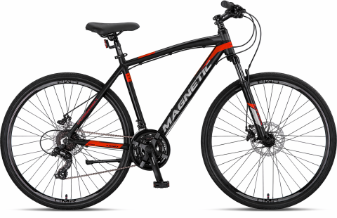 Trekking - Bicicleta Trekking Umit Magnetic M-510-21-SHIM,  negru/rosu, roata 28", cadru aluminiu, frana disc , 2026
