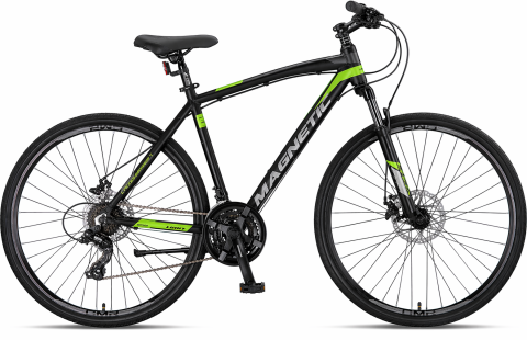 Trekking - Bicicleta Trekking Umit Magnetic M-510-21-SHIM,  negru/verde, roata 28", cadru aluminiu, frana disc , 2026