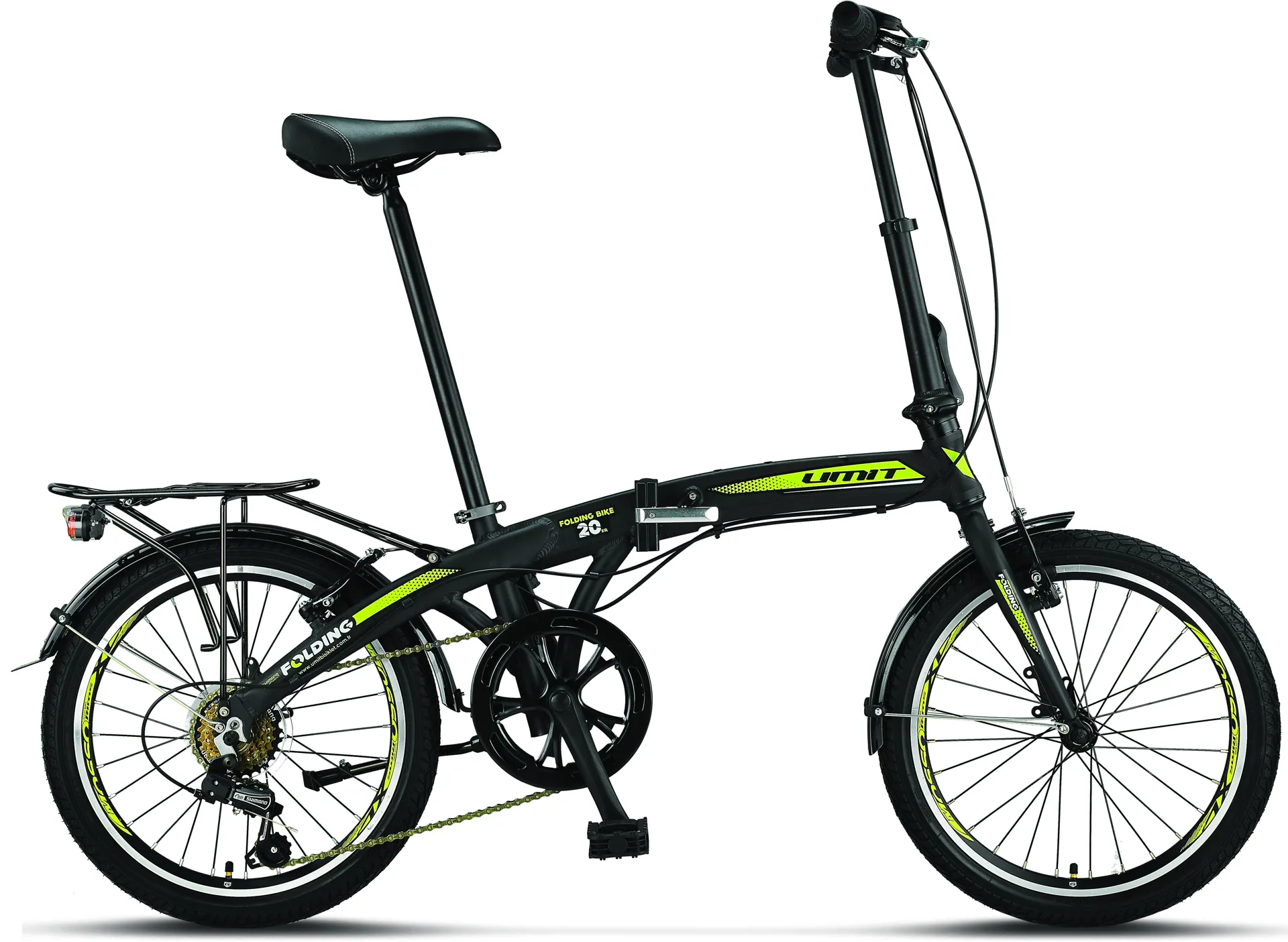 Pliabile - Bicicleta Umit Folding  V-Brake , 6 viteze, pliabila, cadru aluminiu, roata 20", culoare negru/verde