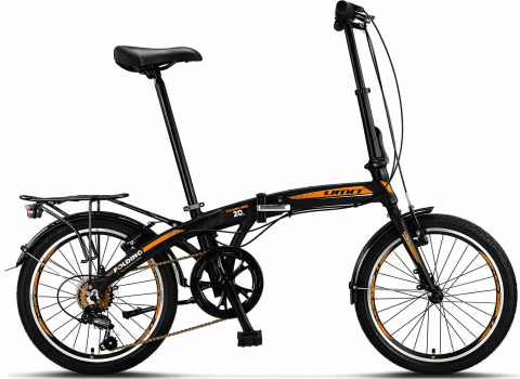 Pliabile - Bicicleta Umit Folding  V-Brake , 6 viteze, pliabila, cadru aluminiu, roata 20", culoare negru/portocaliu