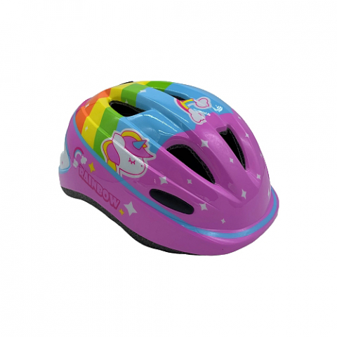Caști - Casca biciclisti AVO-09, marime M (48-52cm), culoare roz, model curcubeu