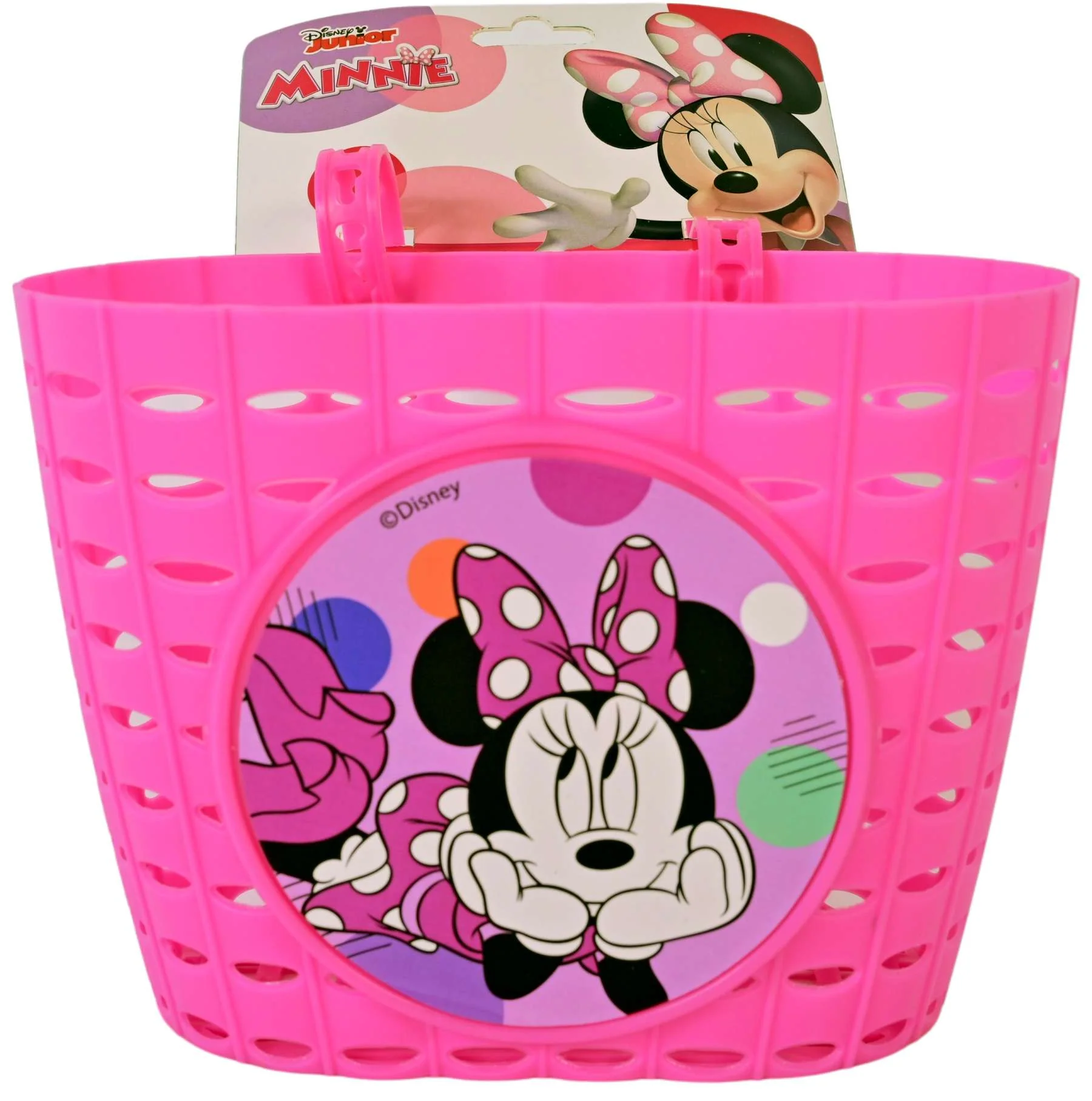 Coșuri - Cos de plastic pentru biciclete, model Minnie Mouse, culoare roz