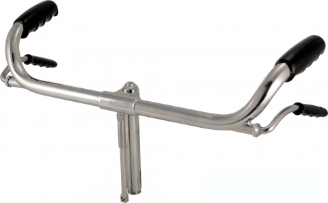 Suspensie-Cadru - Ghidon Bici "R", otel, latime 480mm, Ø22.2, culoare argintiu, cu manete de frana