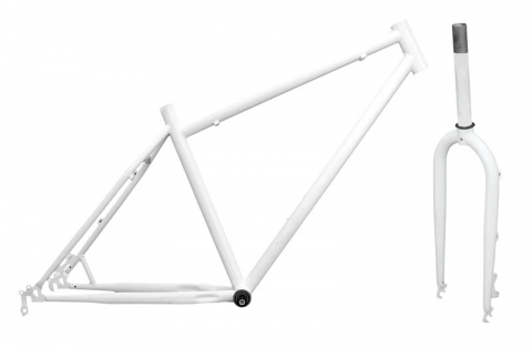 Suspensie-Cadru - Kit Cadru+Furca Fat Bike Otel Alb Mat