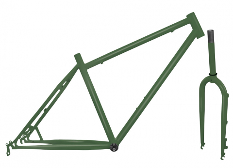 Suspensie-Cadru - Kit Cadru+Furca Fat Bike Otel Verde Militar Mat