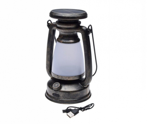 Articole camping - Lampa camping Retro cu panou solar integrat, culoare gri