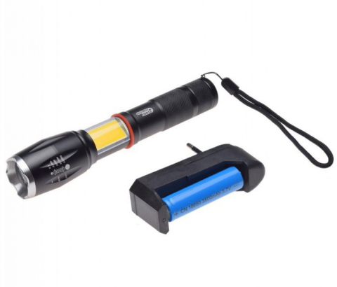 Articole camping - Lanterna LED de mana, 3 moduri de iluminare, cu baterie reincarcabila si incarcator inclus