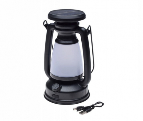 Articole camping - Lampa camping Retro cu panou solar integrat, culoare negru