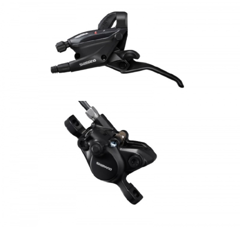 Comenzi Schimbător + Manetă Frână - Maneta de schimbator/frana Shimano ST-EF505(2L), BR-MT200(F), post mount, placute resin, inclus Oliva si insertie conectare, furtun SM-BH59-SS 1000mm, culoare negru, camasa SP41, 600mm