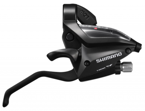 Comenzi Schimbător + Manetă Frână - Maneta schimbator/frana Shimano ST-EF500-8R, montaj dreapta, 8 viteze, cablu 2050mm, ez-fire plus, 2 degete, din aluminiu, pentru V-Brake, culoare negru