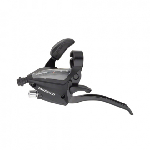 Comenzi Schimbător + Manetă Frână - Maneta schimbator/frana Shimano ST-EF500-l, montaj stanga, 3 viteze, 4 degete, pentru V-Brake, cablu 1800mm, culoare negru