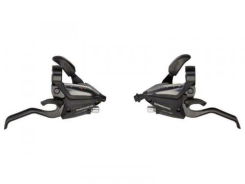 Comenzi Schimbător + Manetă Frână - Manete Schimbator/Frana Shimano St-Ef500-2A, 7X3 Vit., 2 Degete, Pt. V-Brake, Camasi Schimbator (Sp41)/Frana Lungime Standard (Negru), Negru, Ambalat Ind.