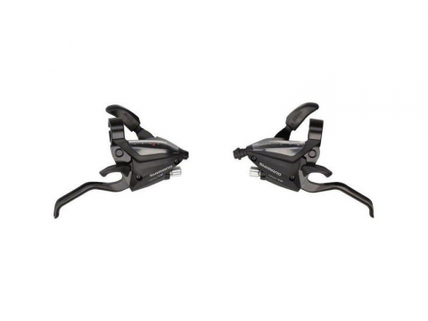Comenzi Schimbător + Manetă Frână - Manete Schimbator/Frana Shimano St-Ef500-2A, 8X3 Vit., Standard Schimbator/Frana Cablu/Camasa Neagra (Sp41), 2 Degete, Pt. V-Brake, Negru, Ambalat Ind.