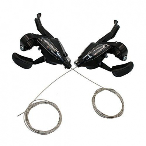 Comenzi Schimbător + Manetă Frână - Manete Schimbator/Frana Shimano St-Ef500-4A, 8X3 Vit., 4 Degete, Pt. Frana V-Brake, Cablu/Camasa Schimbator (Sp41)/Frana Standard Negru,  Negru, Ambalat Ind.