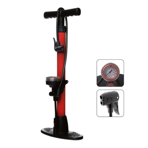Pompe - Pompă de oțel cu manometru, conexiune cu priza dublă universală, inălțime 550 mm, culoare roșu