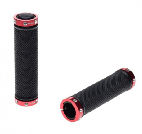 Accesorii-Design-Ornament - Set 2 mansoane biciclete, LockOn, material Kraton/Gel, lungime 127 mm, greutate 128g, culoare negru/rosu