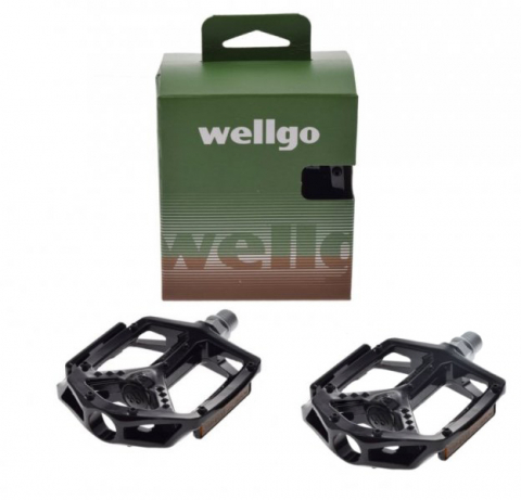 Transmisie & Accesorii - Set 2 pedale Wellgo din aluminiu pentru bicicleta, filet 9/16, culoare negru
